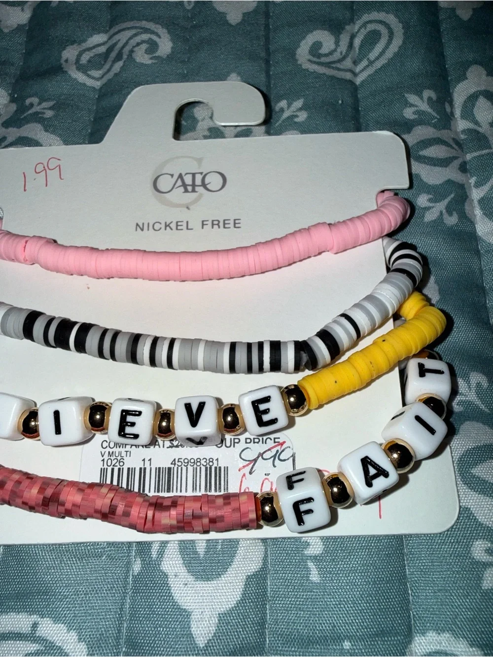 CATO Believe' Beaded Bracelet Set - Pink, Yellow, Black, White